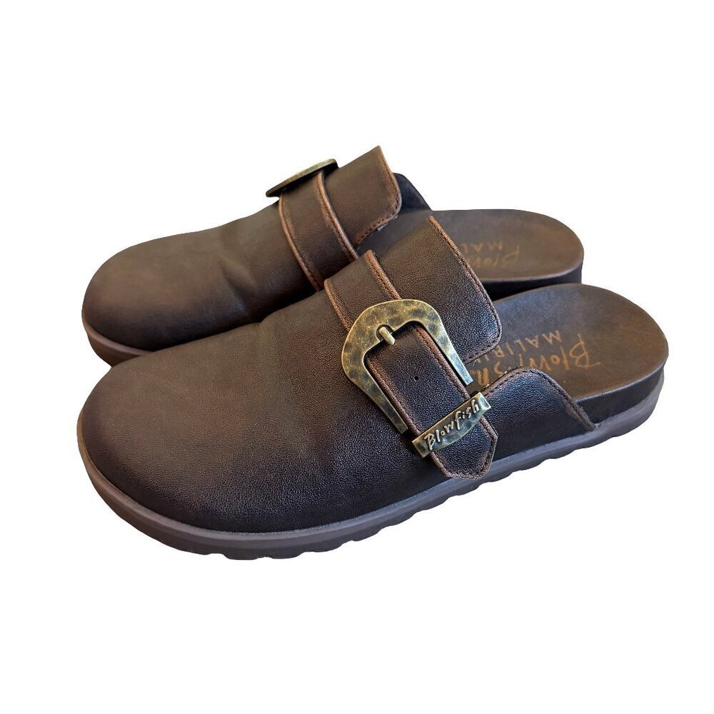 Blowfish Malibu Sienna Brown Backless Clogs Mules Buckle Comfort Size 8 Women's